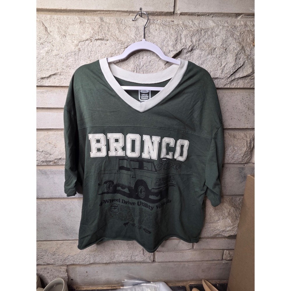 Ford Bronco Graphic T-Shirt Hybrid Apparel Green V-Neck XXL 20 RN117508